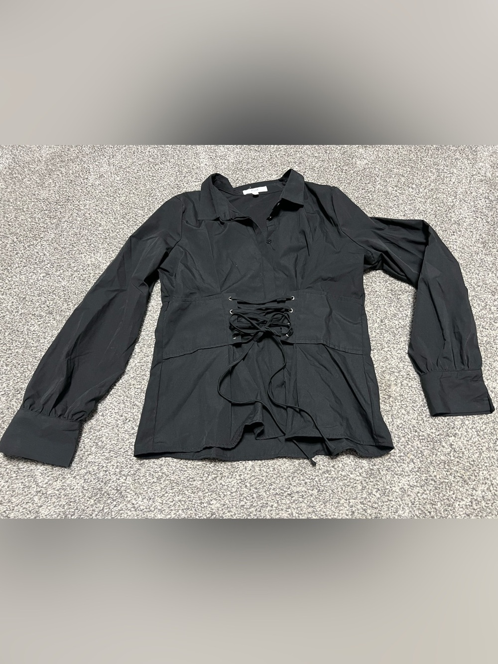 Woman’s Black Lace-Up Corset Waist button down long Sleeve Shirt